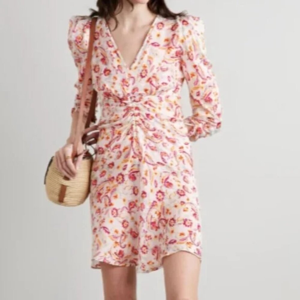 ISABEL MARANT Aliniza ruched floral-print jacquard mini dress NWT